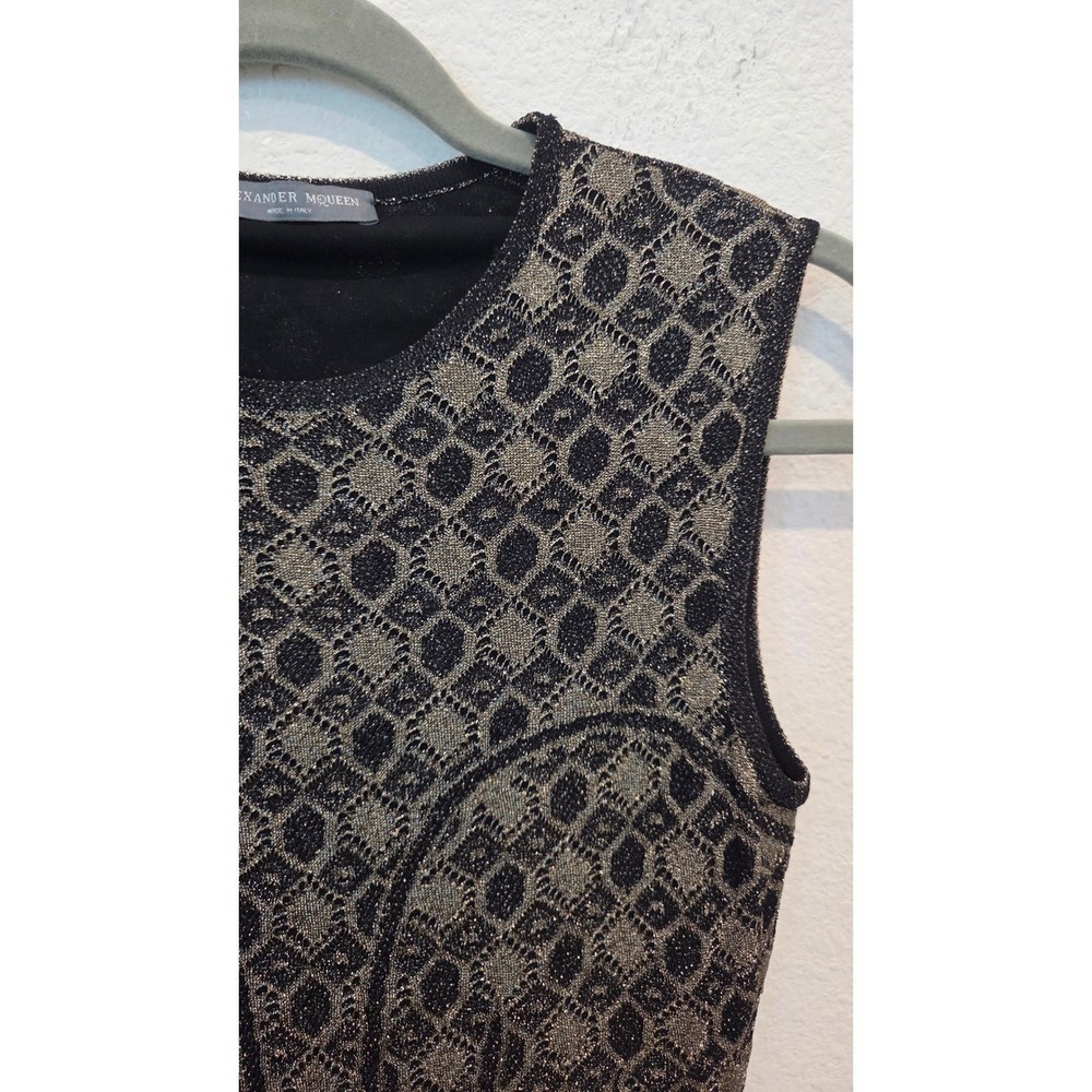 Alexander McQueen Metallic Jacquard Knit Skater Dress Fit Flare Black Gold Small - Picture 10 of 15